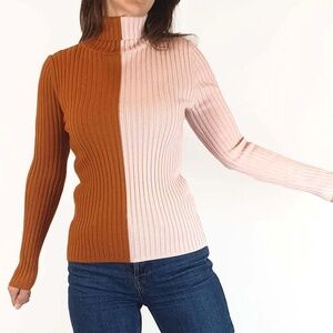 Gorman color block split tone 100% merino wool ribbed turtleneck size AU14